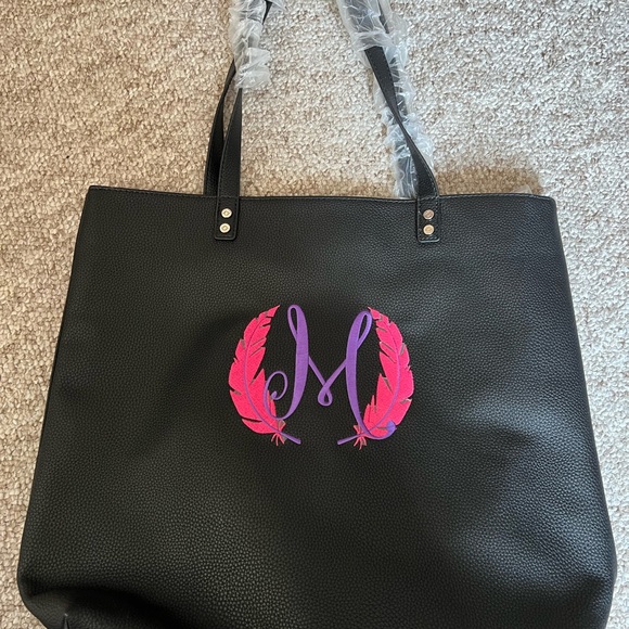 Black Tote Bag with Pink and Purple Design Thirty-One Around Town Tote